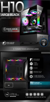 Gabinete Sentey H10 TG Vidrio Templado Frontal y Lateral Negro (6100-ARGB-SFBLACK)