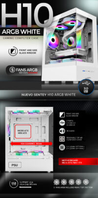 Gabinete Sentey H10 TG Vidrio Templado Frontal y Lateral Blanco (6100-ARGB-SFWHITE)