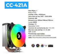 Cooler CPU Solarmax 12mm Fan ARGB TDP 200w (CC-421A) (IC04 202851 M)